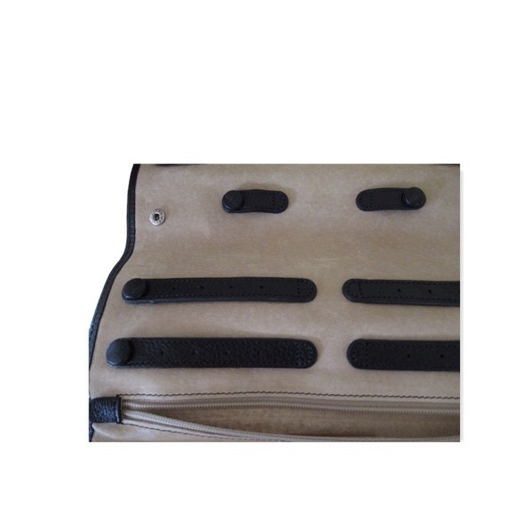 Graphic Image Travel Jewelry Roll-up Case Black Leather - Picture 8 of 9